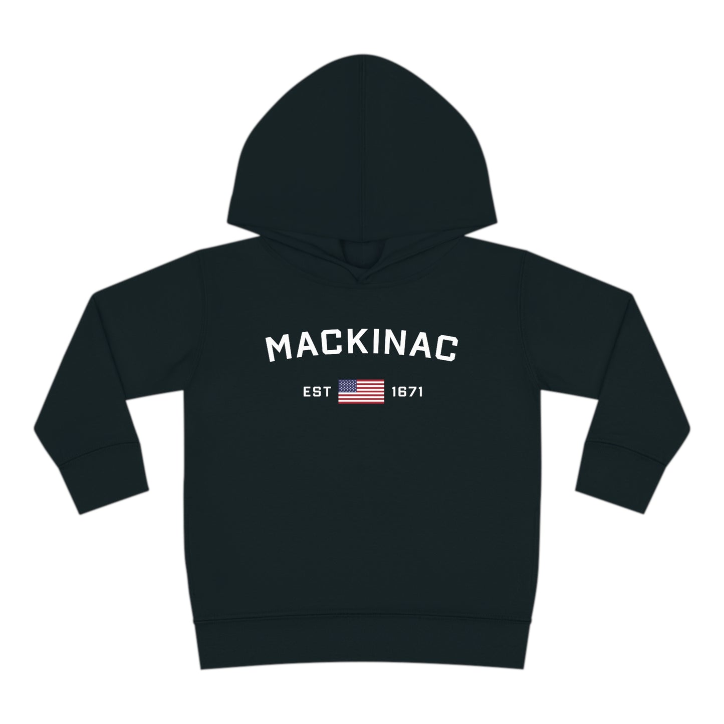 'Mackinac EST 1671' Hoodie (w/USA Flag Outline) | Unisex Toddler