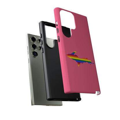 Michigan Upper Peninsula Tough Phone Case (Rhodochrosite Pink w/ UP Pride Flag Outline) | Samsung & Pixel Android