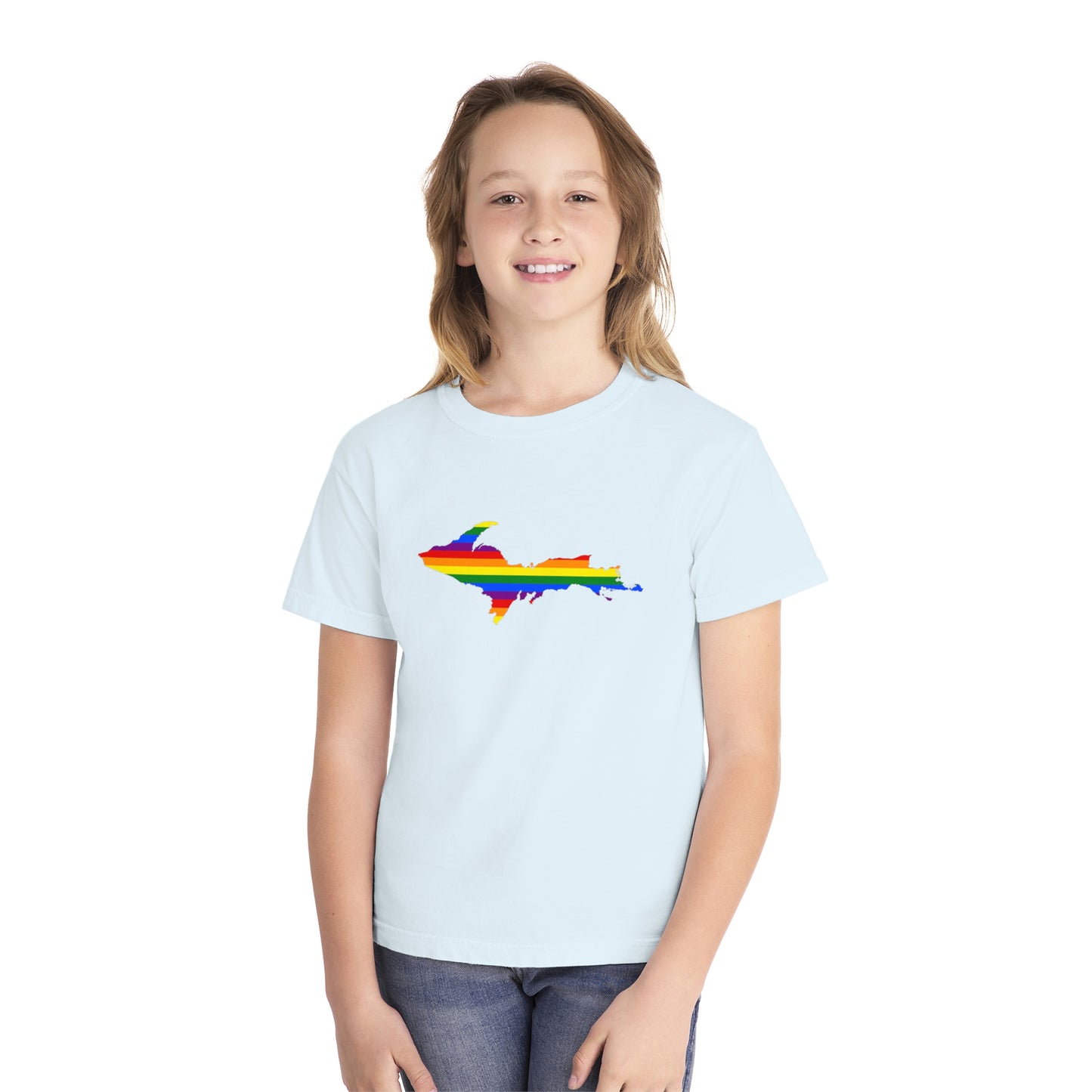 Michigan Upper Peninsula T-Shirt (w/ UP Pride Flag Outline) | Youth Garment-Dyed