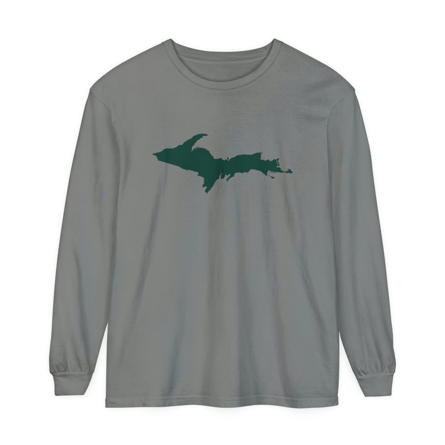 Michigan Upper Peninsula Garment-Dyed T-Shirt (w/ Green UP Outline) | Unisex Long Sleeve