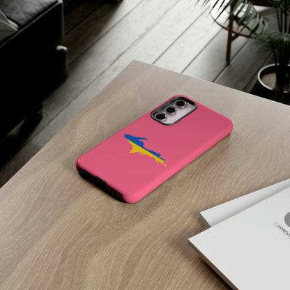 Michigan Upper Peninsula Tough Phone Case (Rhodochrosite Pink w/ UP Ukraine Flag Outline) | Samsung & Pixel Android