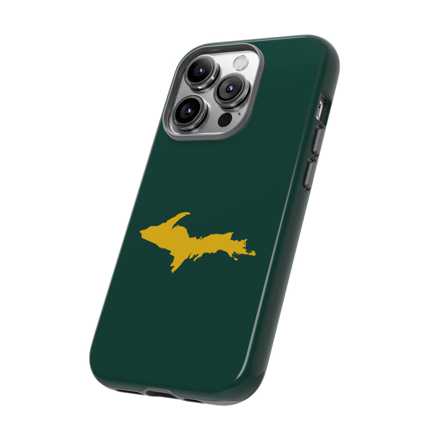 Michigan Upper Peninsula Tough Phone Case (Green w/ Gold UP Outline) | Apple iPhone