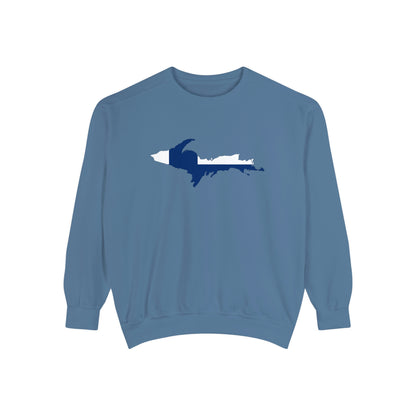 Michigan Upper Peninsula Sweatshirt (w/ UP Finland Flag Outline) | Unisex Garment Dyed