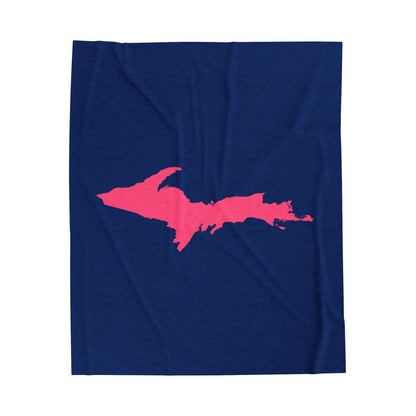 Michigan Upper Peninsula Plush Blanket (w/ Pink UP Outline) | Dearborn Blue