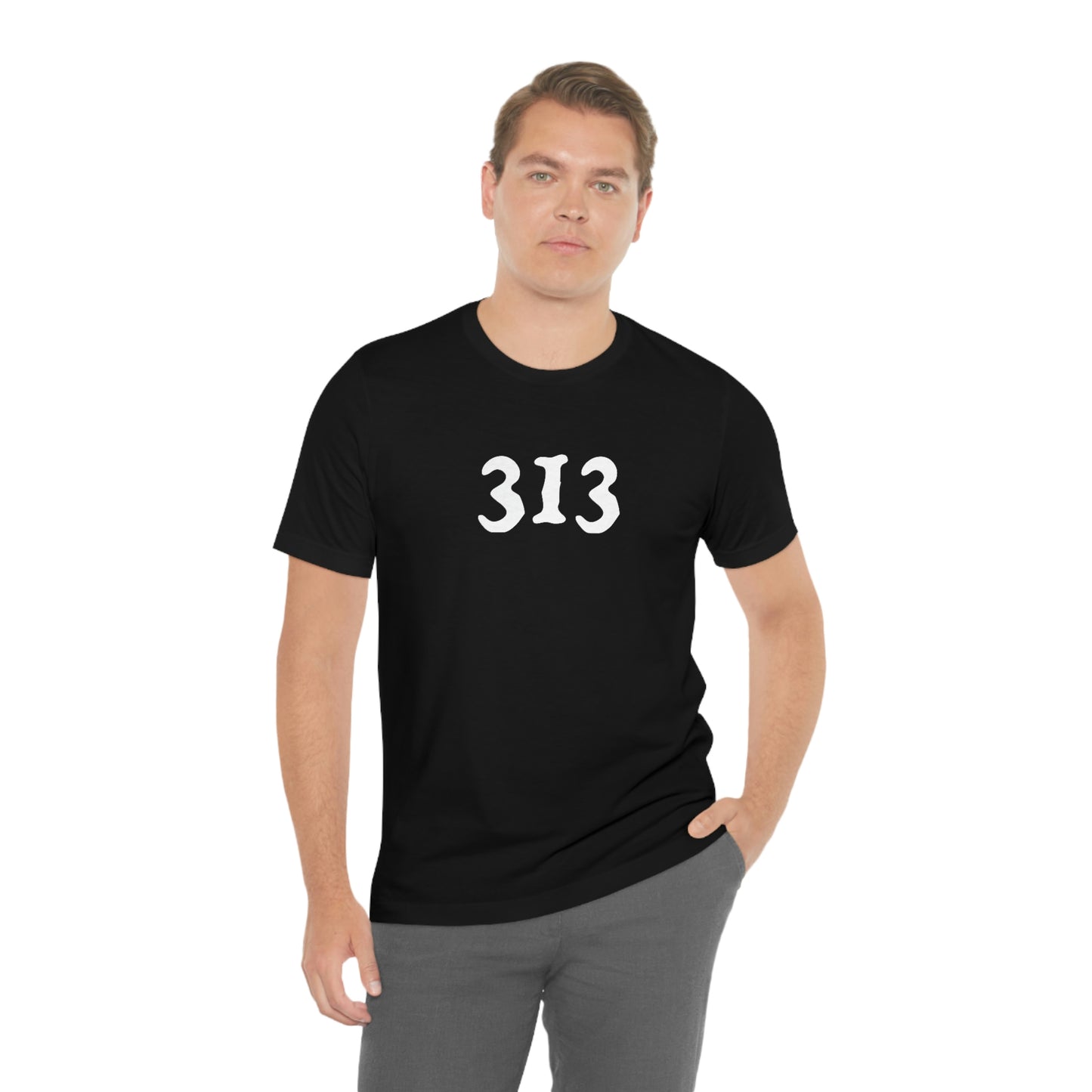 Detroit '313' T-Shirt (Woodcut Font) | Unisex Standard Fit