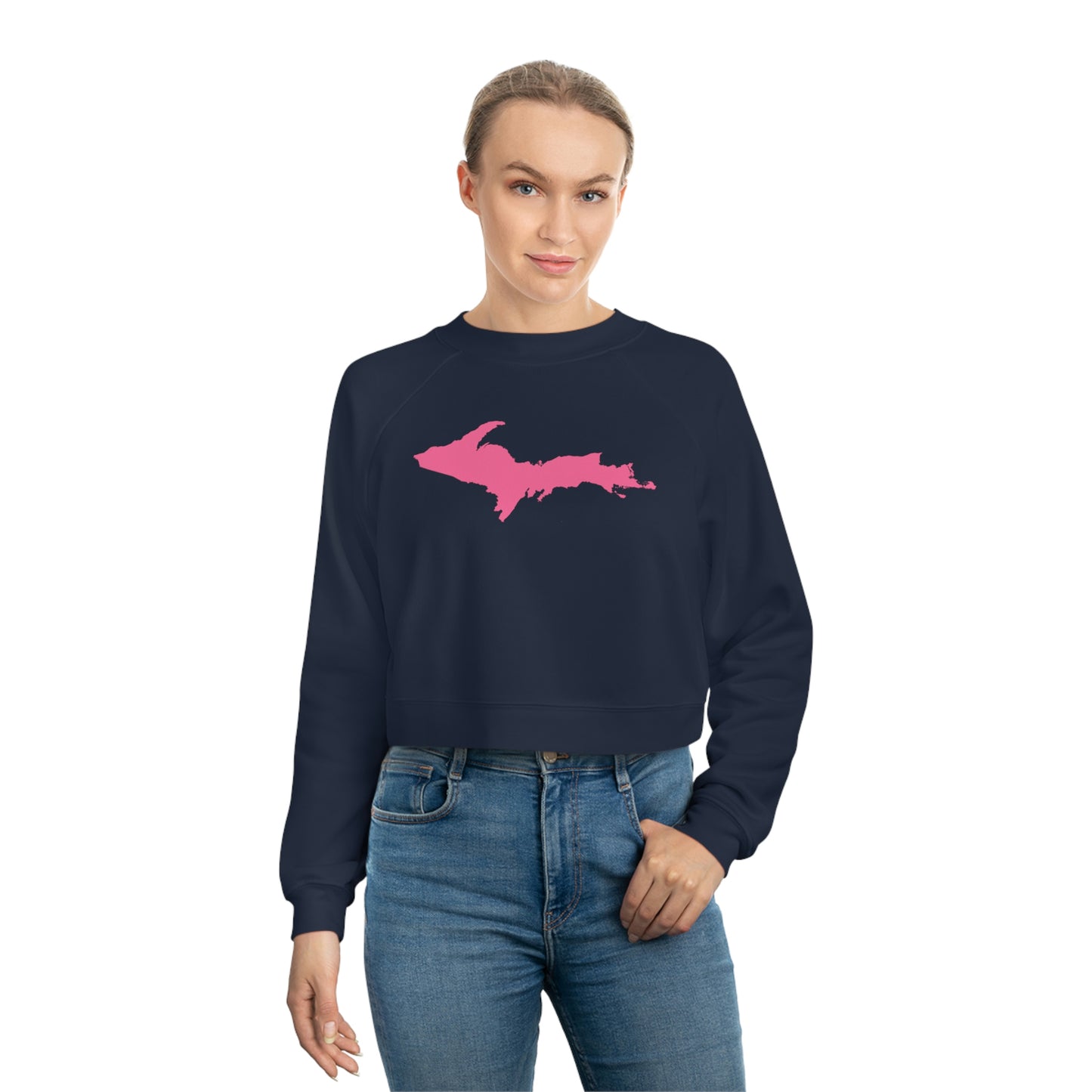 Michigan Upper Peninsula Sweatshirt (w/ Pink UP Outline) | Cropped Mid-Length