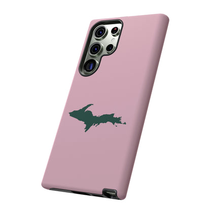 Michigan Upper Peninsula Tough Phone Case (Pink w/ Green UP Outline) | Samsung & Pixel Android