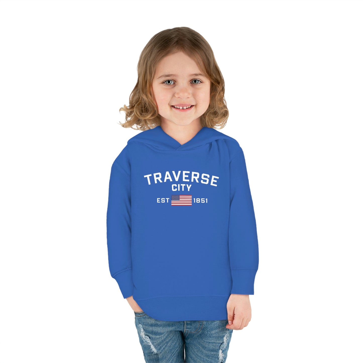 'Traverse City EST 1851' Hoodie (w/USA Flag Outline) | Unisex Toddler