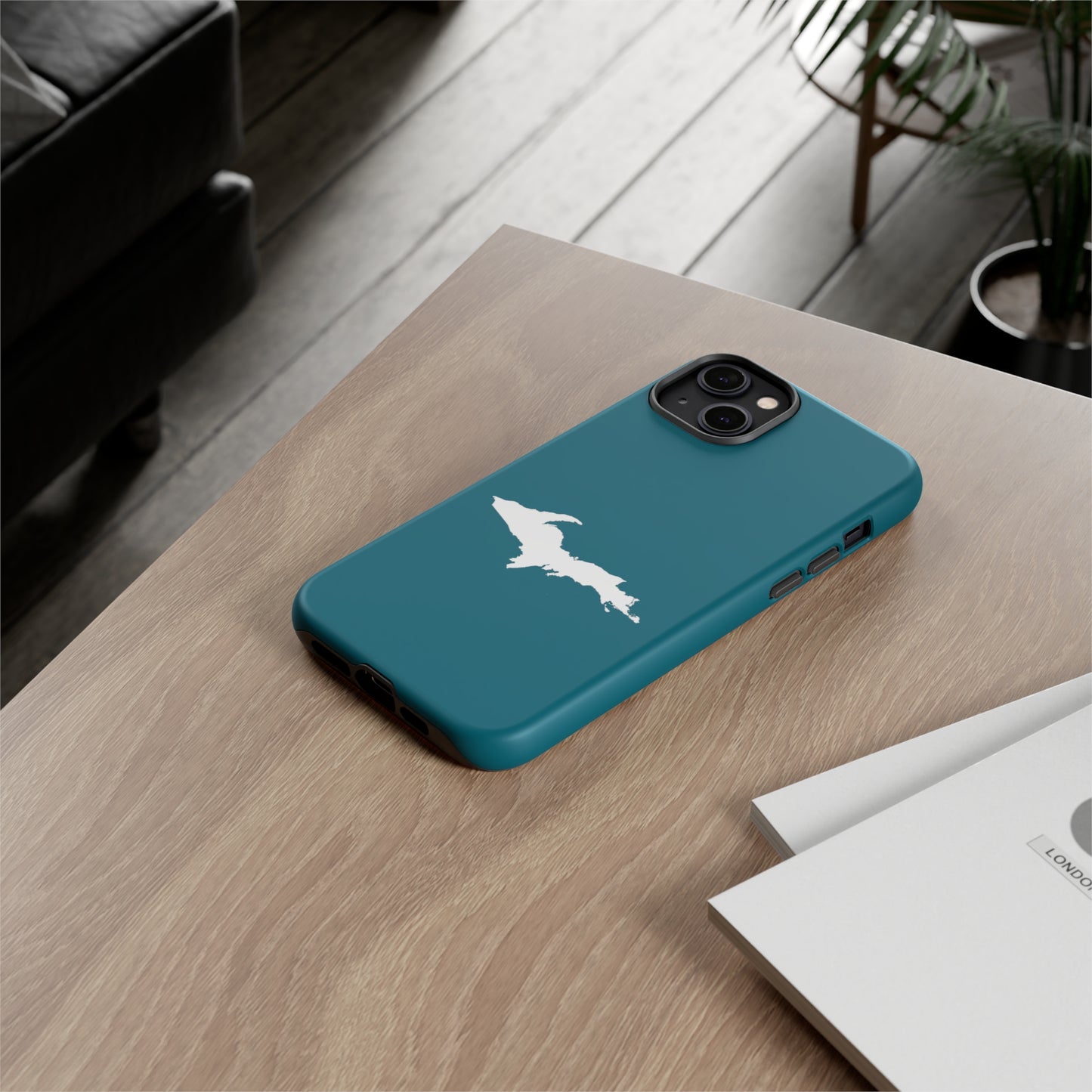 Michigan Upper Peninsula Tough Phone Case (Auburn Hills Teal w/ UP Outline) | Apple iPhone