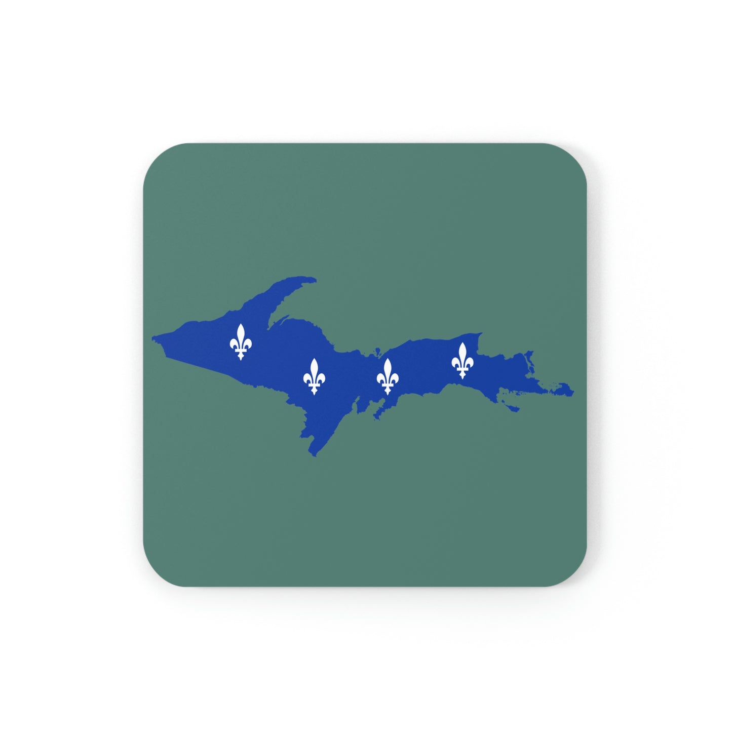 Michigan Upper Peninsula Coaster Set (Copper Green w/ UP Quebec Flag Outline) | Corkwood - 4 pack