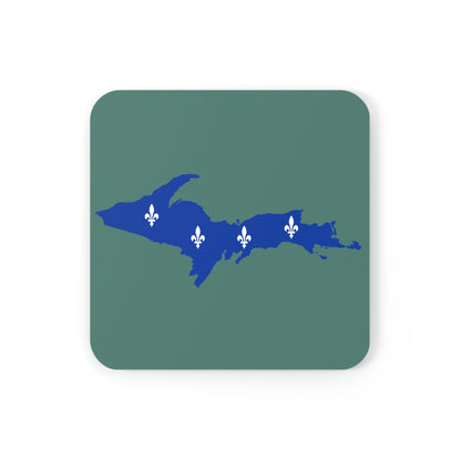 Michigan Upper Peninsula Coaster Set (Copper Green w/ UP Quebec Flag Outline) | Corkwood - 4 pack