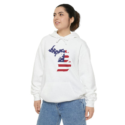 Michigan Upper Peninsula Hoodie (w/ MI USA Flag Outline) | Unisex Garment-Dyed