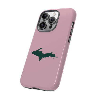 Michigan Upper Peninsula Tough Phone Case (Pink w/ Green UP Outline) | Apple iPhone