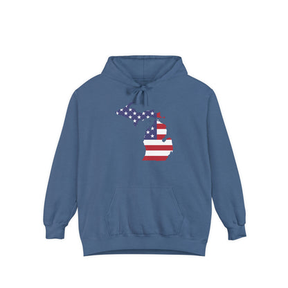 Michigan Upper Peninsula Hoodie (w/ MI USA Flag Outline) | Unisex Garment-Dyed