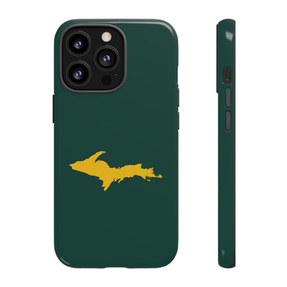 Michigan Upper Peninsula Tough Phone Case (Green w/ Gold UP Outline) | Apple iPhone