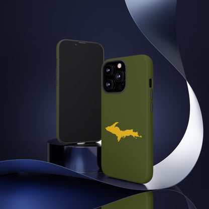 Michigan Upper Peninsula Tough Phone Case (Army Green w/ Gold UP Outline) | Apple iPhone