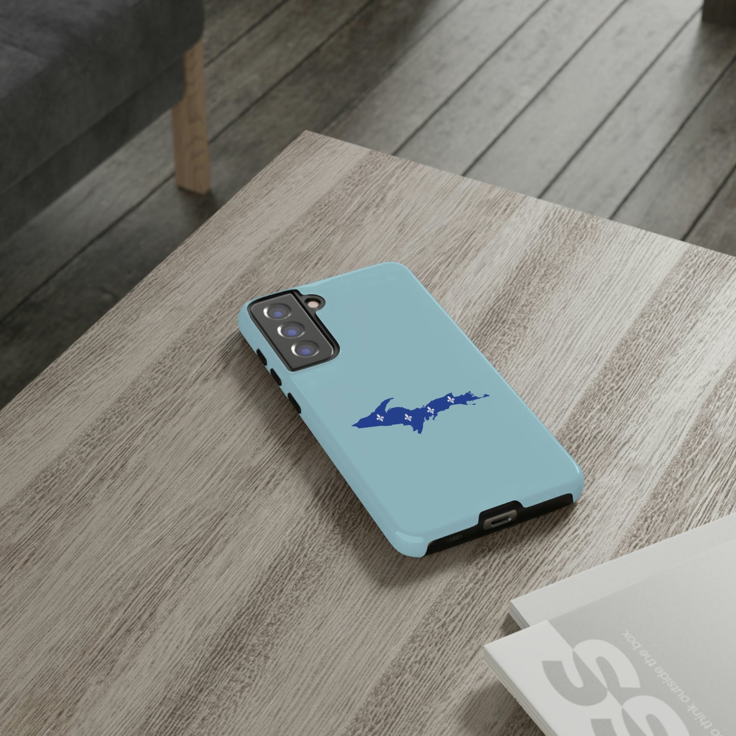 Michigan Upper Peninsula Tough Phone Case ('58 Caddie Blue w/ UP Quebec Flag Outline) | Samsung & Pixel Android