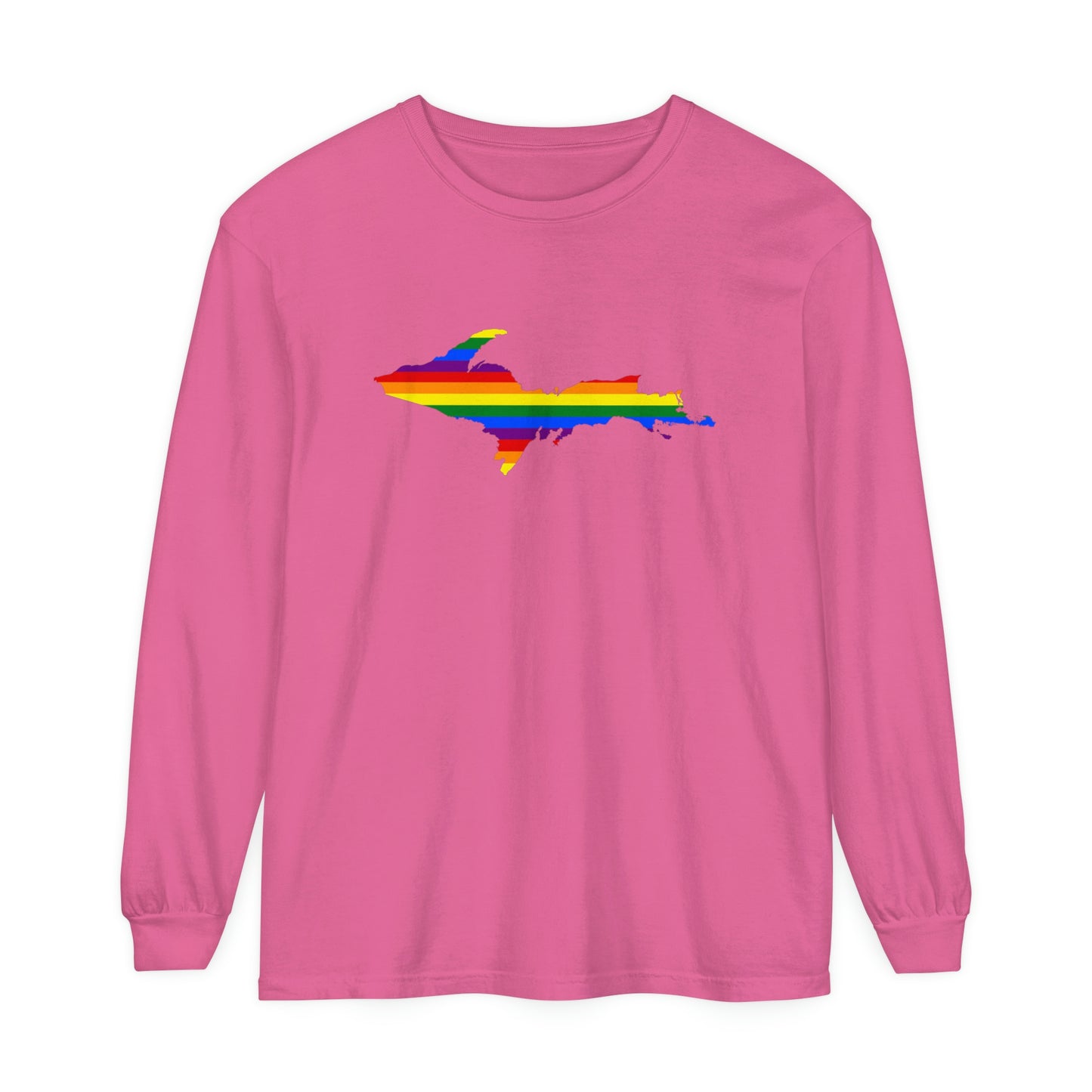 Michigan Upper Peninsula Garment-Dyed T-Shirt (w/ UP Pride Flag Outline) | Unisex Long Sleeve