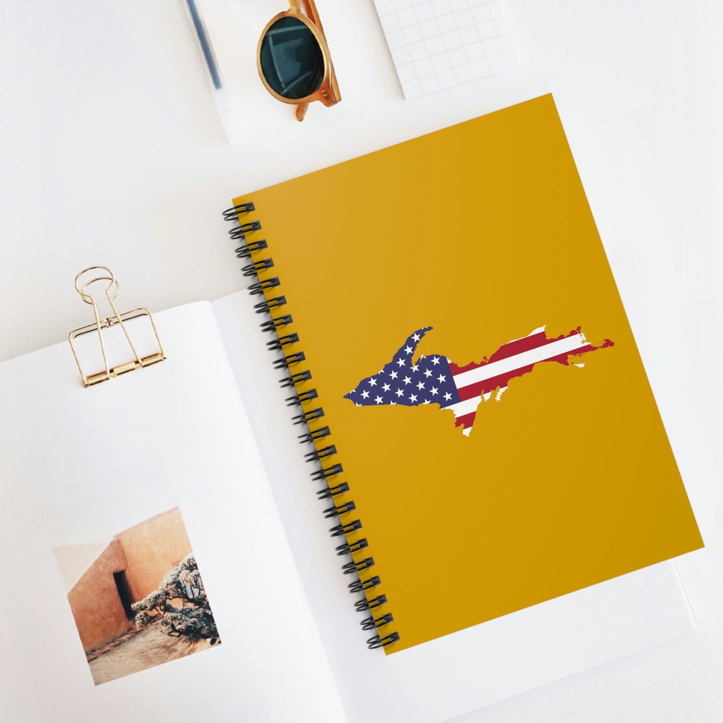 Michigan Upper Peninsula Spiral Notebook (w/ UP USA Flag Outline) | Gold