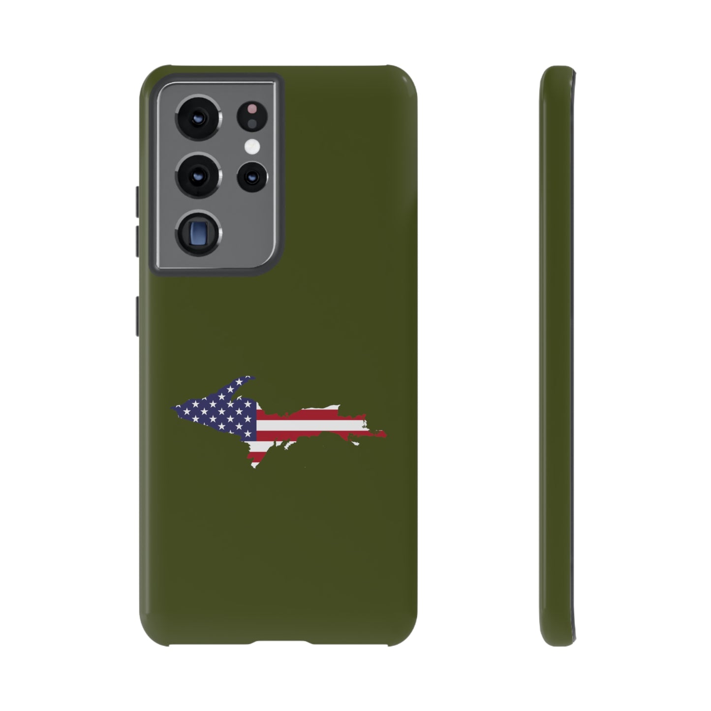 Michigan Upper Peninsula Tough Phone Case (Army Green w/ UP USA Flag Outline) | Samsung & Pixel Android