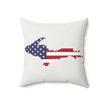 Michigan Upper Peninsula Accent Pillow (w/ UP USA Flag Outline) | Birch Bark White