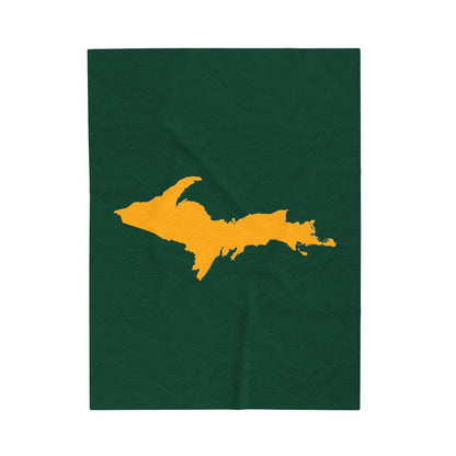 Michigan Upper Peninsula Plush Blanket (w/ Gold UP Outline) | Superior Green