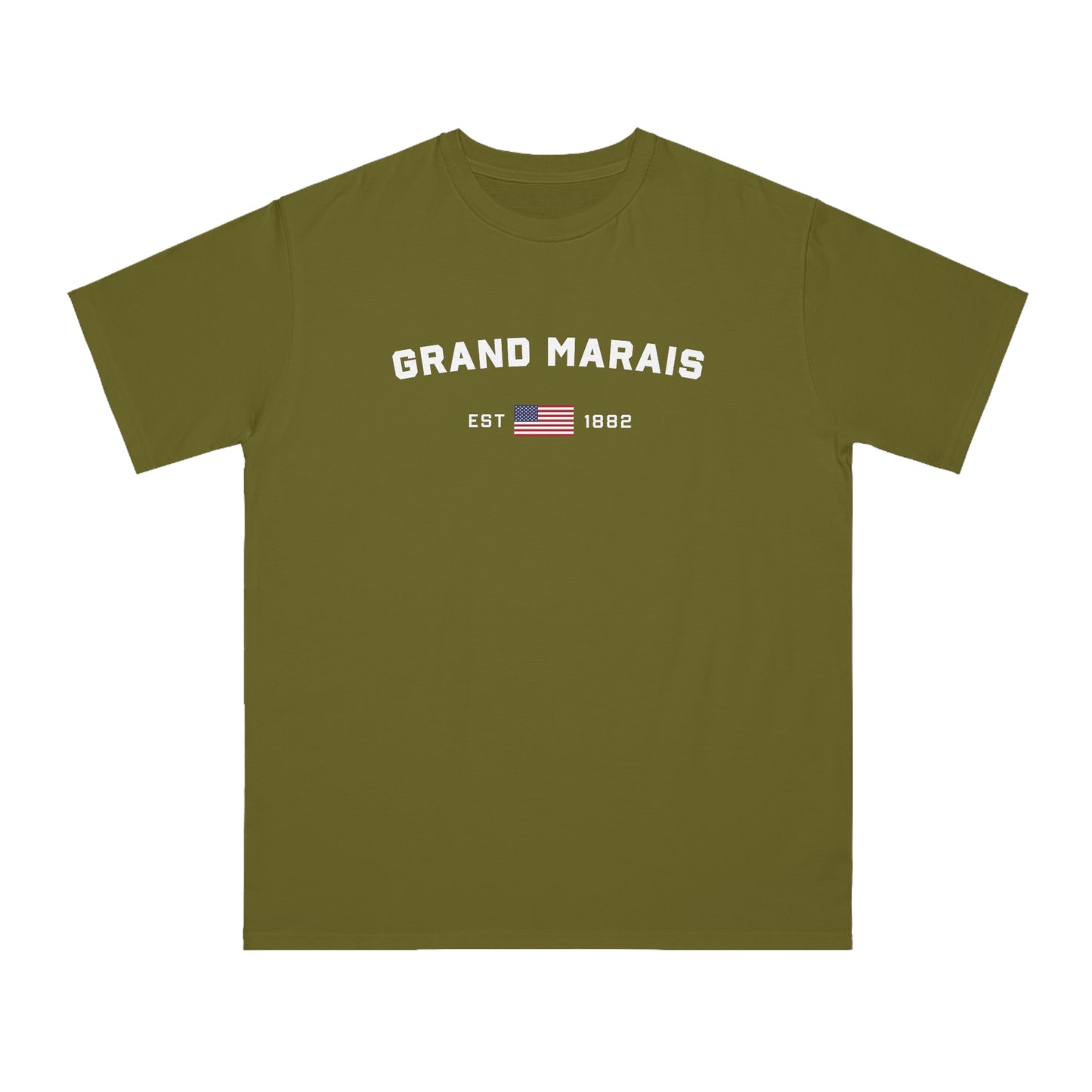 'Grand Marais EST 1882' T-Shirt (w/ USA Flag Outline) | Organic Unisex