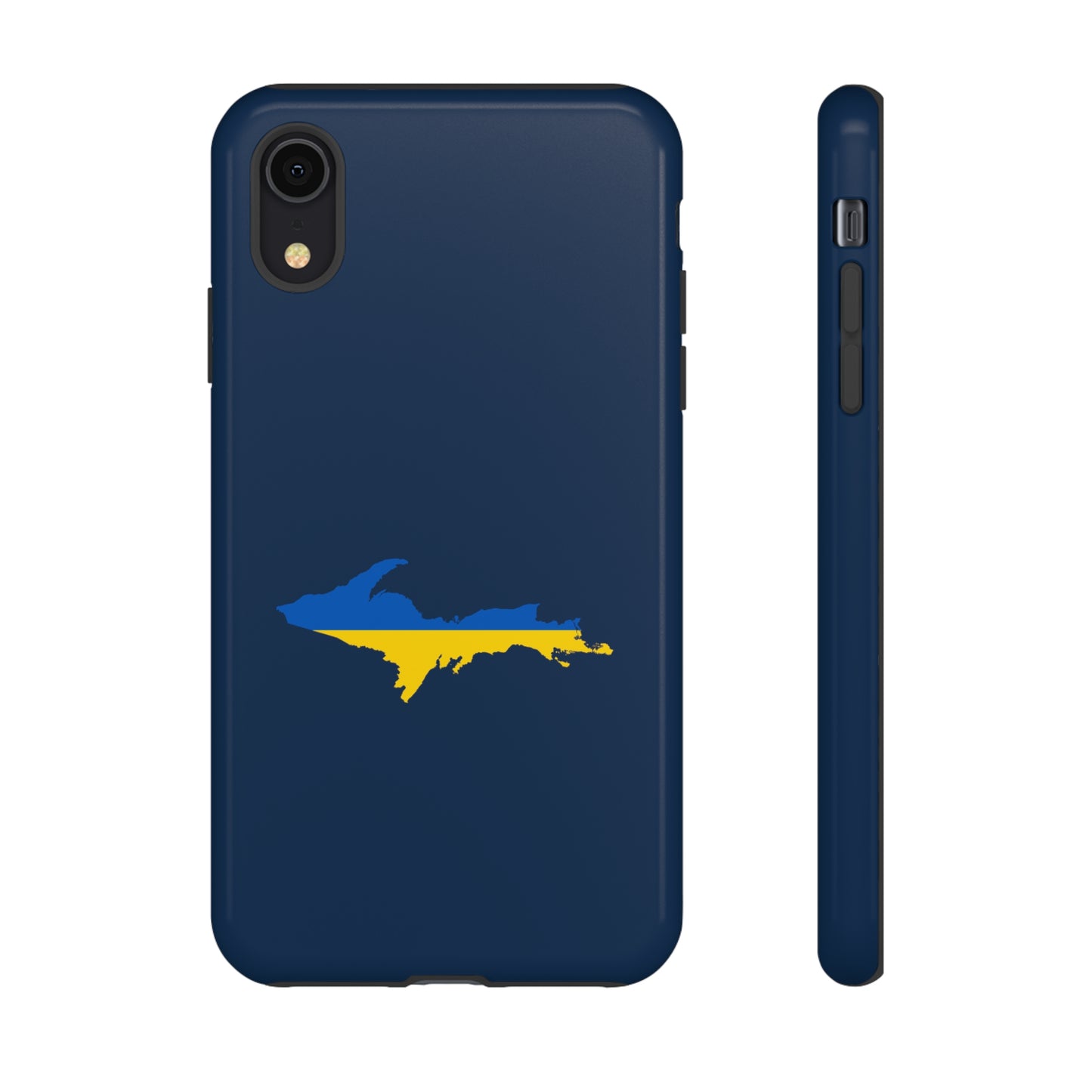 Michigan Upper Peninsula Tough Phone Case (Navy w/ UP Ukraine Flag Outline) | Apple iPhone