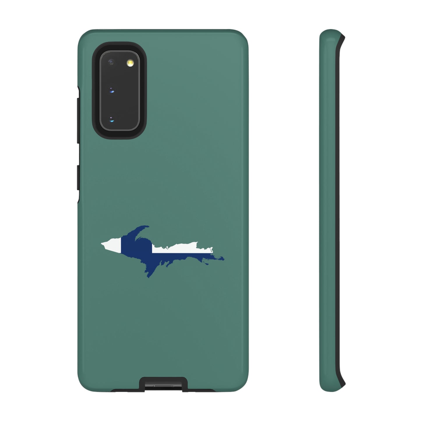 Michigan Upper Peninsula Tough Phone Case (Copper Green w/ UP Finland Flag Outline) | Samsung & Pixel Android