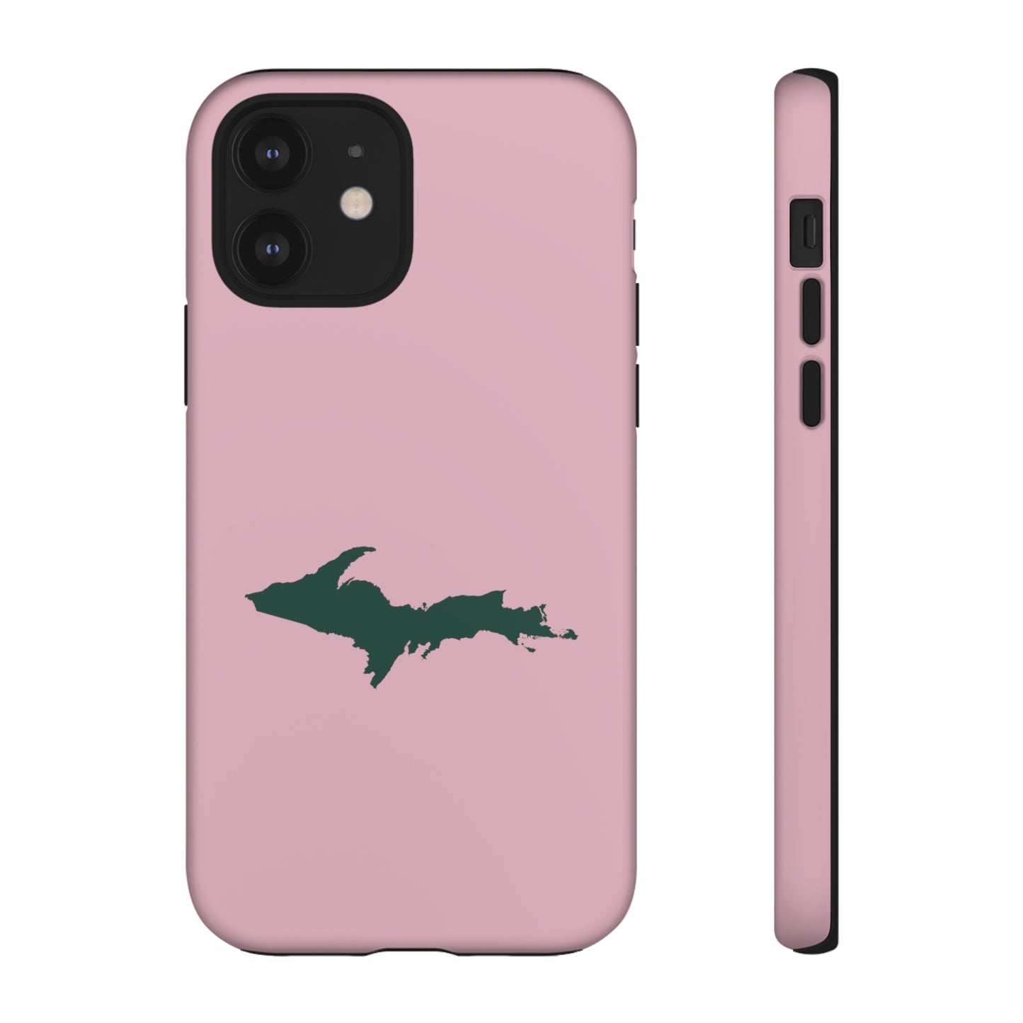 Michigan Upper Peninsula Tough Phone Case (Pink w/ Green UP Outline) | Apple iPhone