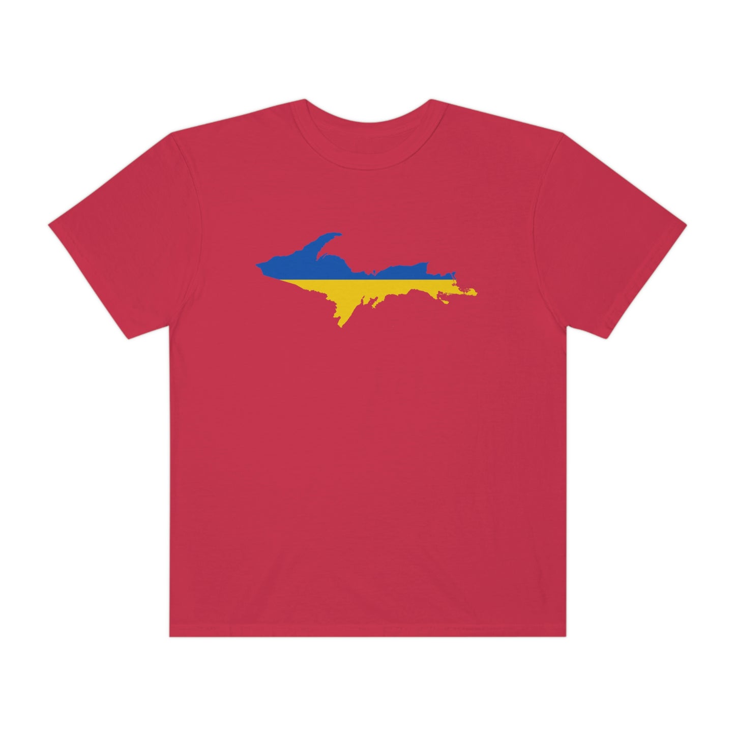 Michigan Upper Peninsula T-Shirt (w/ UP Ukraine Flag Outline) | Unisex Garment-Dyed