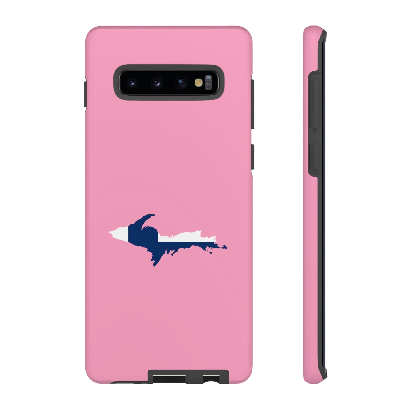 Michigan Upper Peninsula Tough Phone Case ('67 Caddie Pink w/ UP Finland Flag Outline) | Samsung & Pixel Android