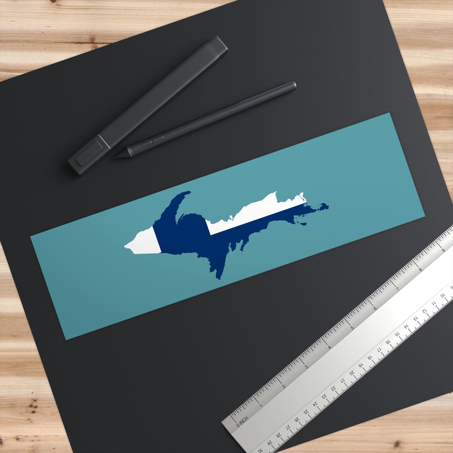 Michigan Upper Peninsula Bumper Stickers (w/ UP Finland Flag Outline) | Huron Blue Background