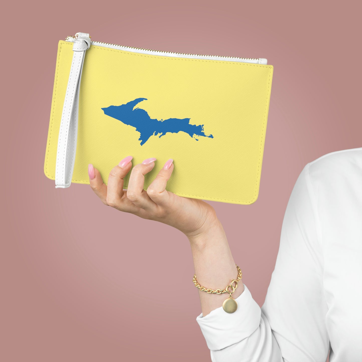 Michigan Upper Peninsula Clutch Bag (Yellow Cherry Color w/ Azure UP Outline)