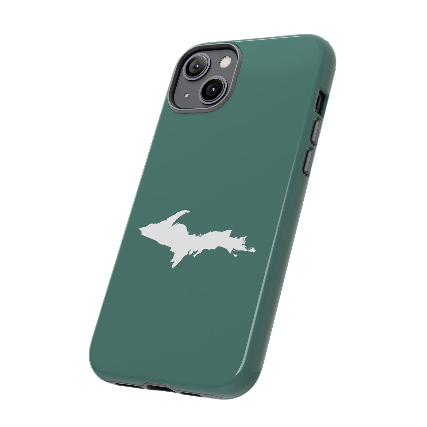 Michigan Upper Peninsula Tough Phone Case (Copper Green w/ UP Outline) | Apple iPhone