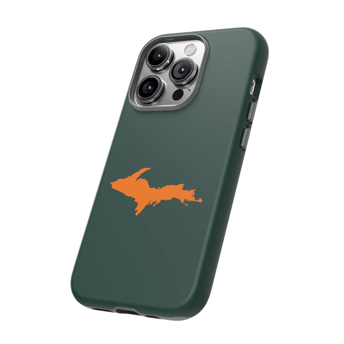 Michigan Upper Peninsula Tough Phone Case (Green w/ Orange UP Outline) | Apple iPhone