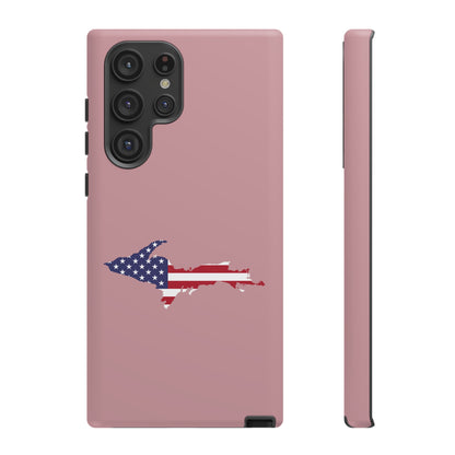 Michigan Upper Peninsula Tough Phone Case (Cherry Blossom Pink w/ UP USA Flag Outline) | Samsung & Pixel Android