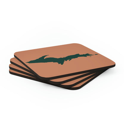 Michigan Upper Peninsula Coaster Set (Copper Color w/ Green UP Outline) | Corkwood - 4 pack