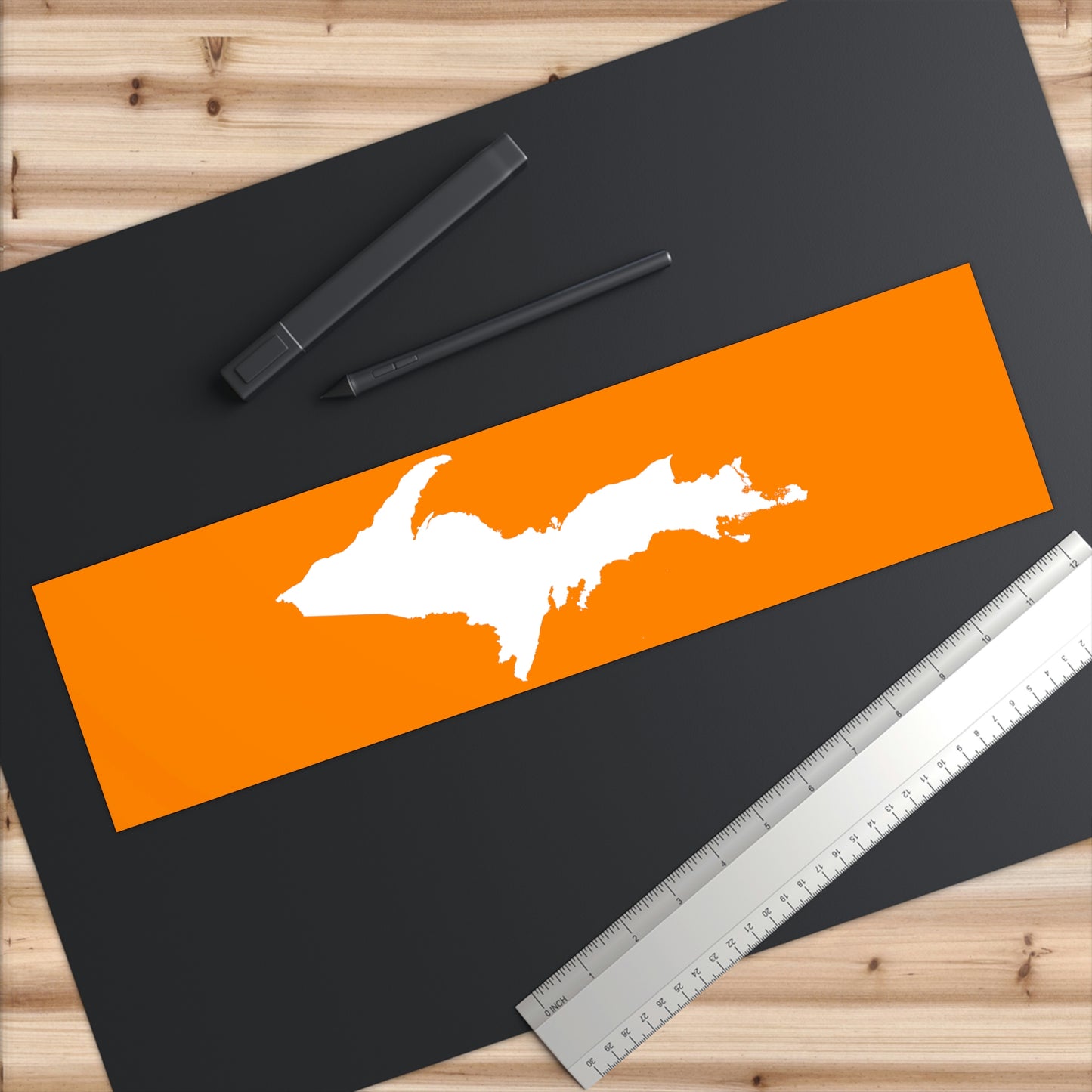 Michigan Upper Peninsula Bumper Sticker (w/ UP Outline) | Orange Background