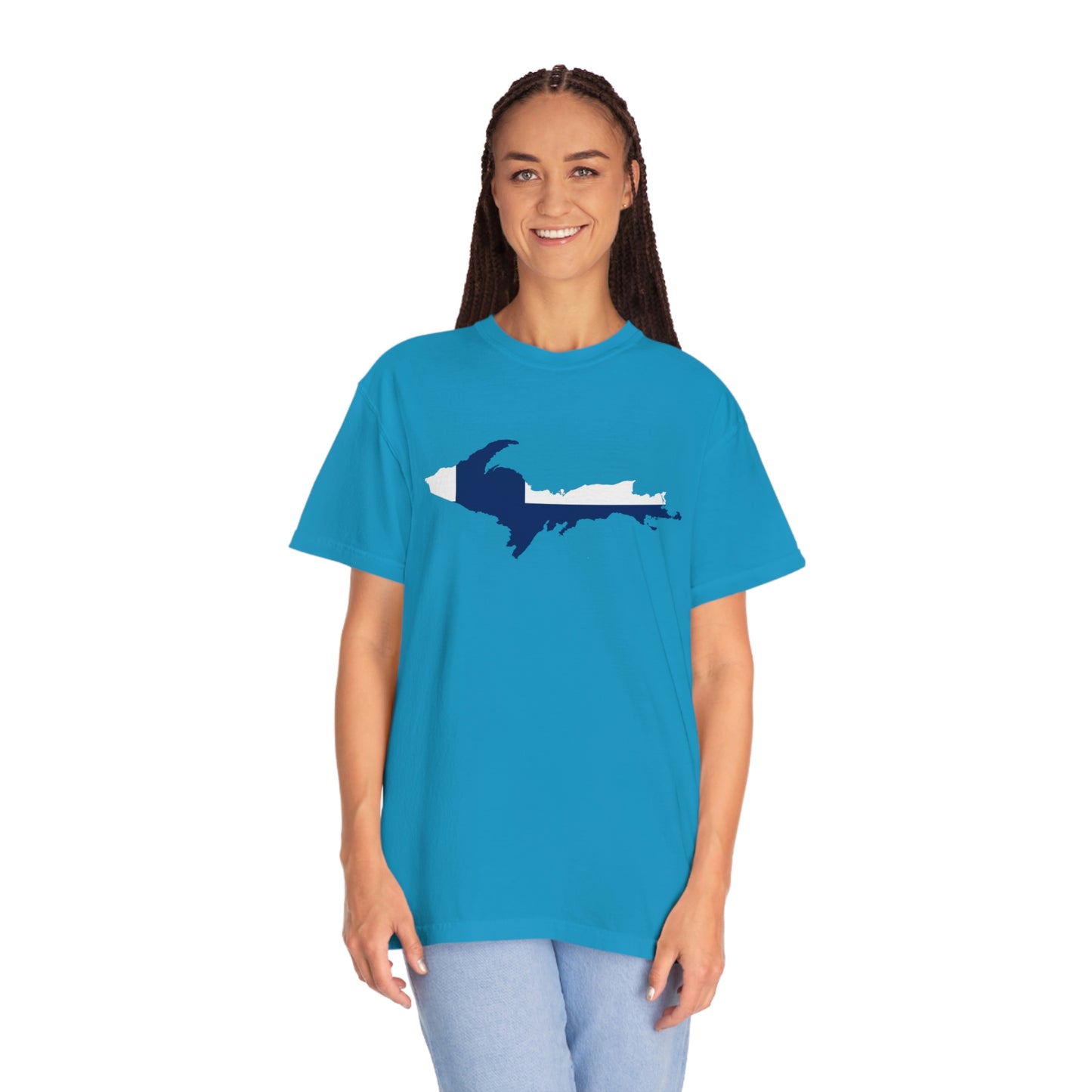 Michigan Upper Peninsula T-Shirt (w/ UP Finland Flag Outline) | Unisex Garment-Dyed