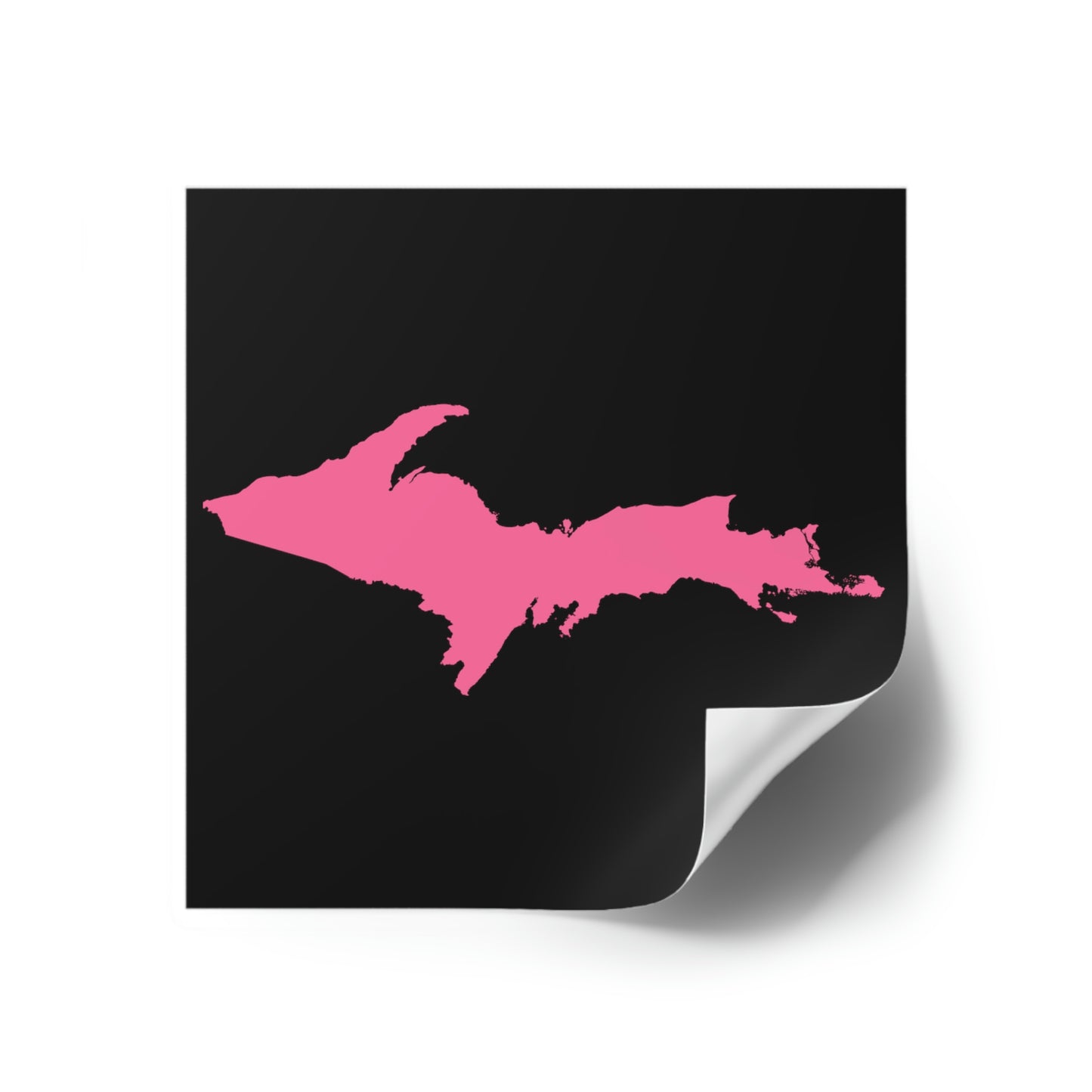 Michigan Upper Peninsula Square Sticker (Black w/ Pink UP Outline) | Indoor/Outdoor