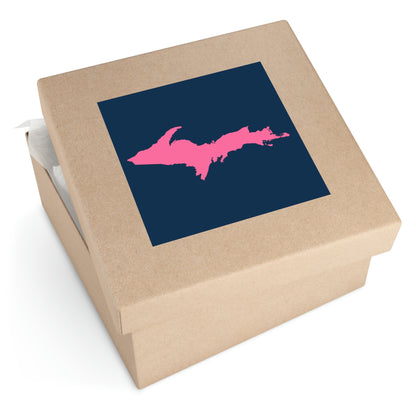 Michigan Upper Peninsula Square Sticker (Navy w/ Pink UP Outline) | Indoor/Outdoor