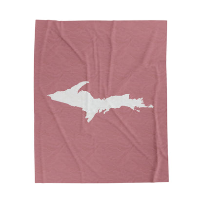 Michigan Upper Peninsula Plush Blanket (w/ UP Outline) | Cherry Blossom Pink