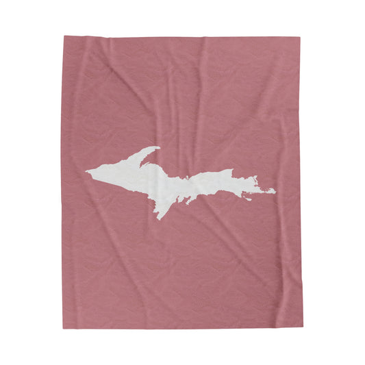 Michigan Upper Peninsula Plush Blanket (w/ UP Outline) | Cherry Blossom Pink