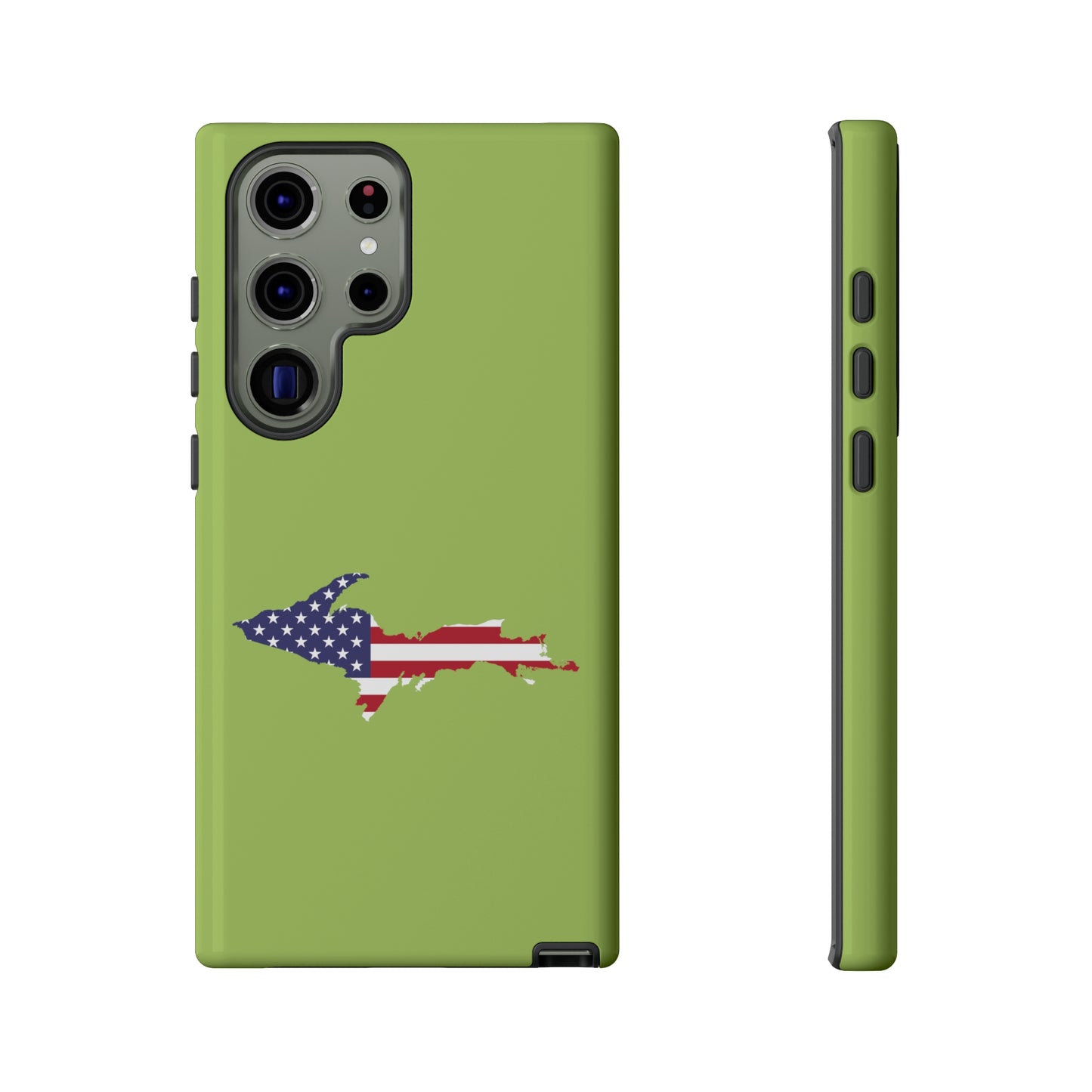 Michigan Upper Peninsula Tough Phone Case (Gooseberry Green w/ UP USA Flag Outline) | Samsung & Pixel Android