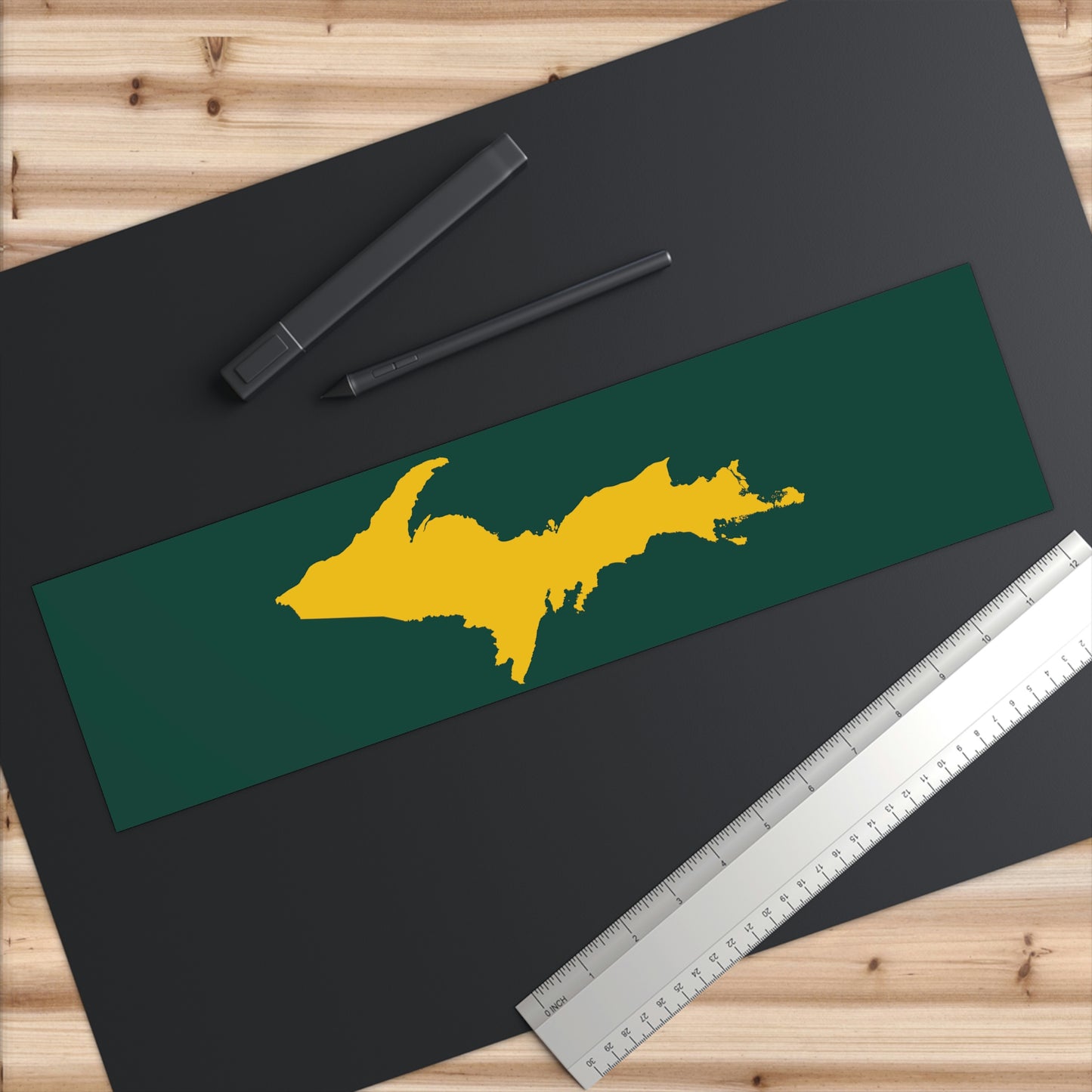 Michigan Upper Peninsula Bumper Sticker (w/ Gold UP Outline) | Green Background