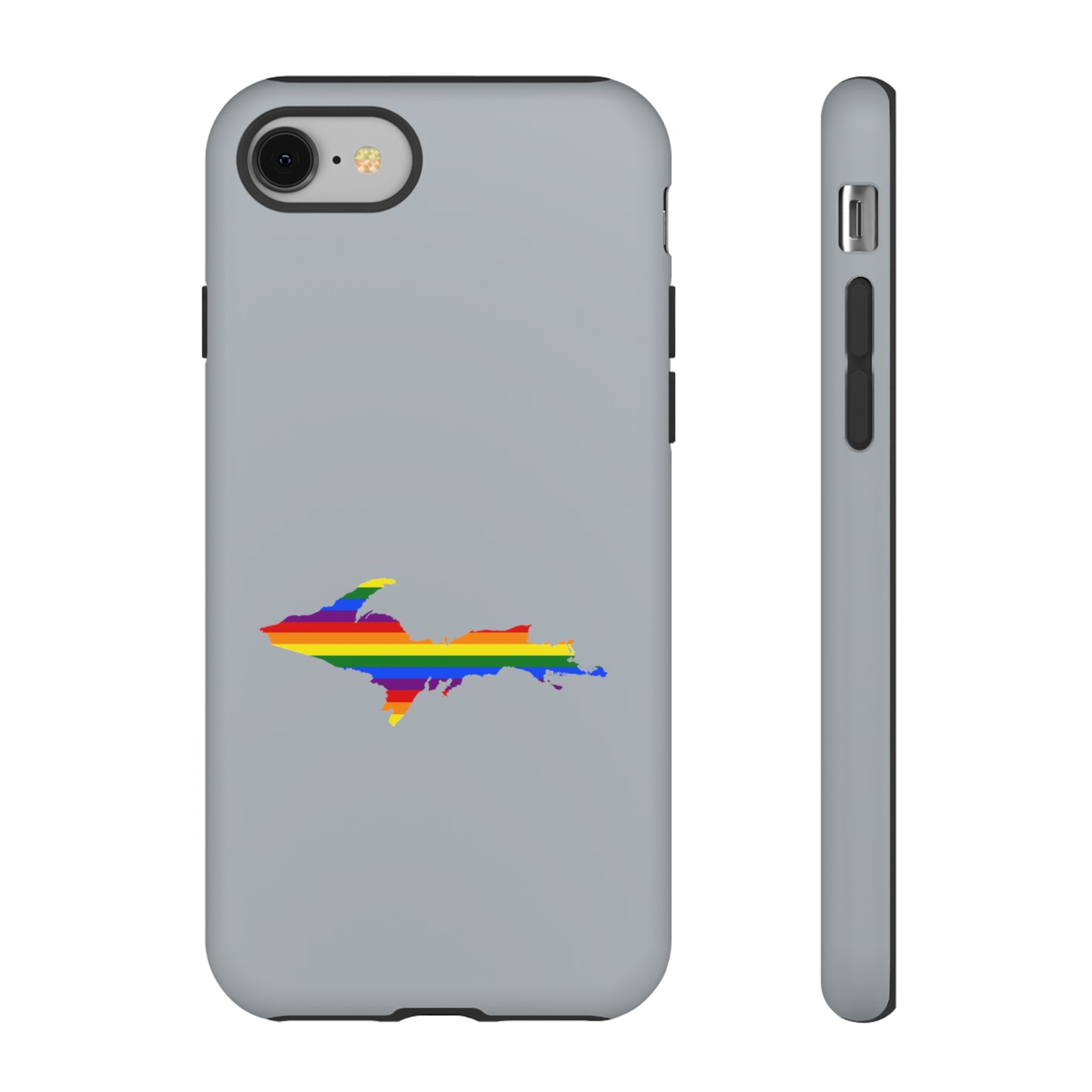 Michigan Upper Peninsula Tough Phone Case (Silver w/ UP Pride Flag Outline) | Apple iPhone