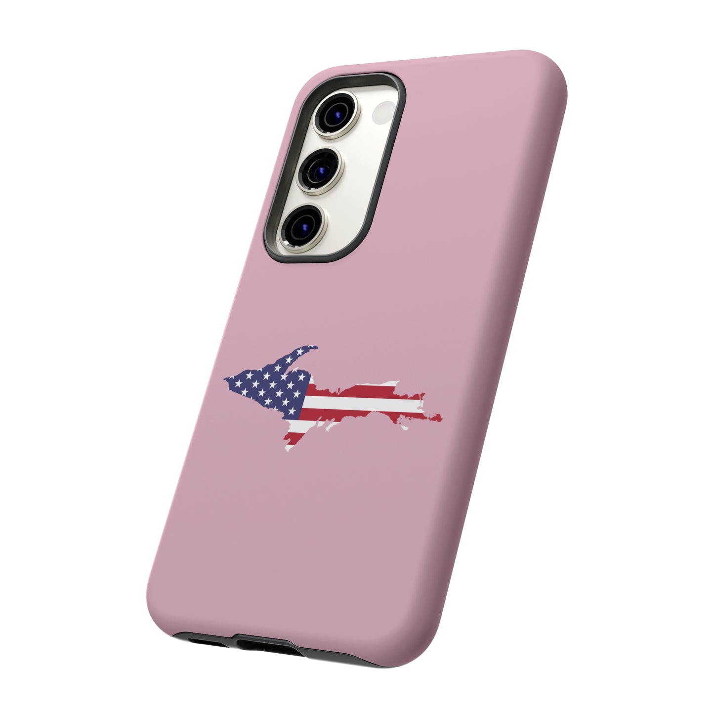 Michigan Upper Peninsula Tough Phone Case (Pink w/ UP USA Flag Outline) | Samsung & Pixel Android