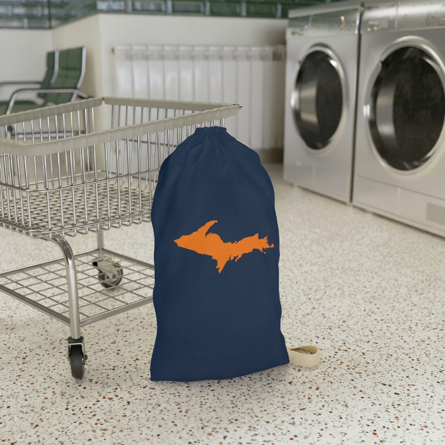 Michigan Upper Peninsula Laundry Bag (Navy w/ Orange UP Outline)