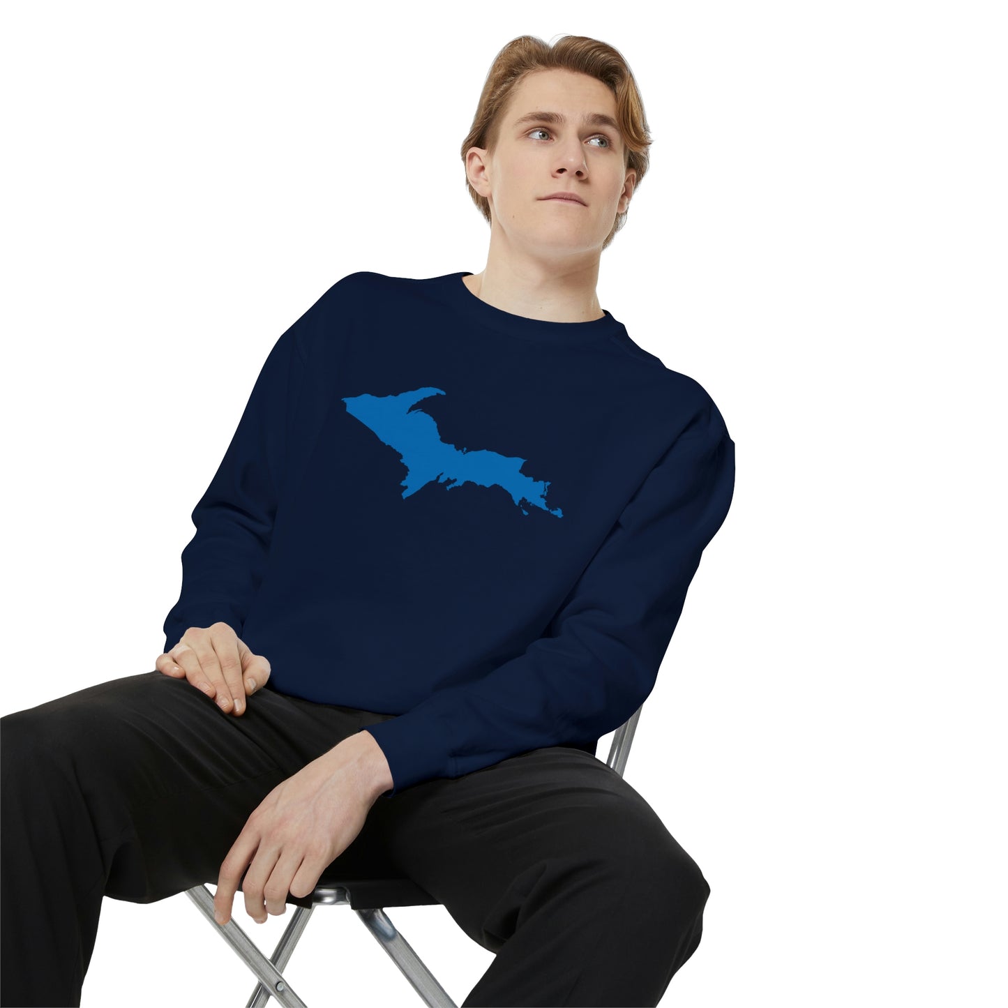 Michigan Upper Peninsula Sweatshirt (w/ Azure UP Outline) | Unisex Garment Dyed